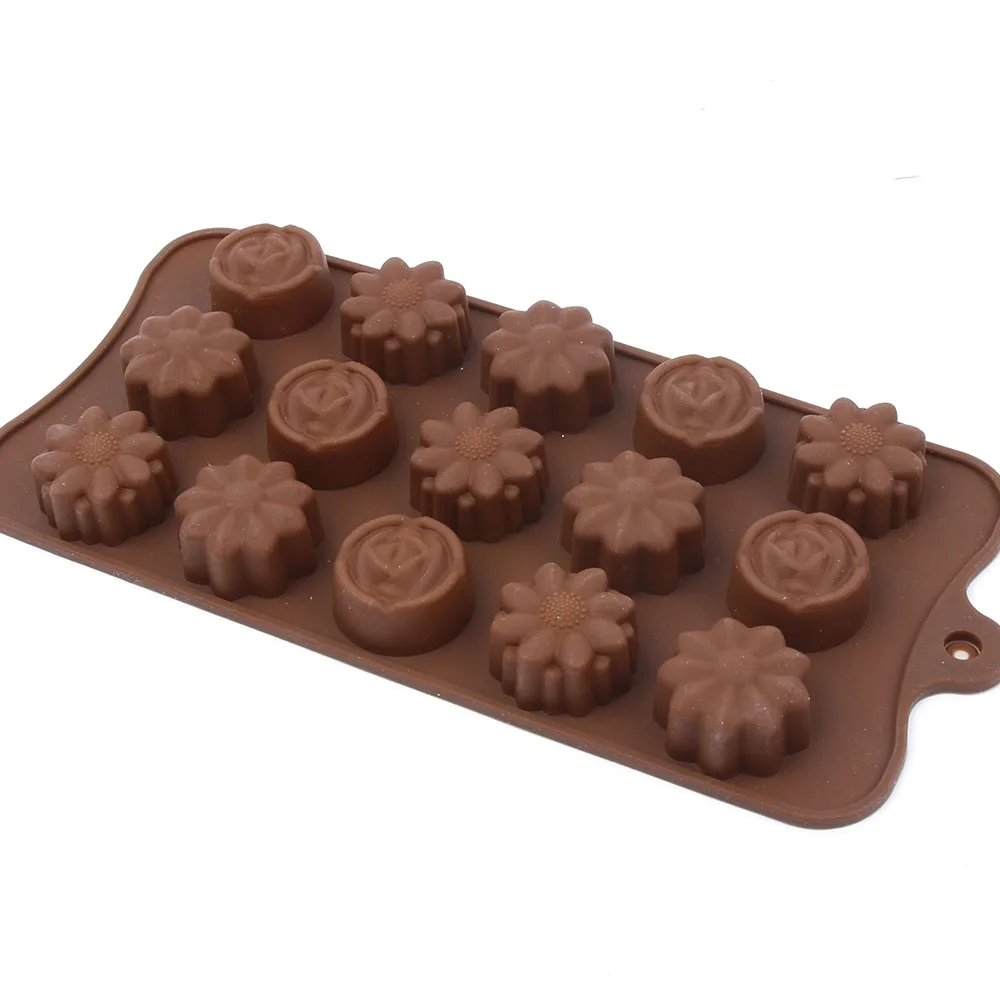 

LINSBAYWU 15-Cavity Silicone Flower Rose Chocolate Cake Soap Mold Baking Ice Tray Tool