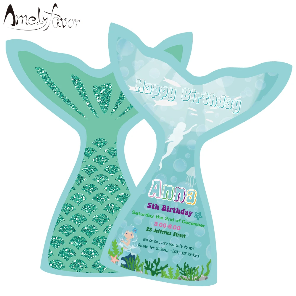 Mermaid Tail Theme Invitation Card Party Supplies Sea Tail Invitation Event Birthday Party Decorations Custom Made Personalized Cards Invitations Aliexpress