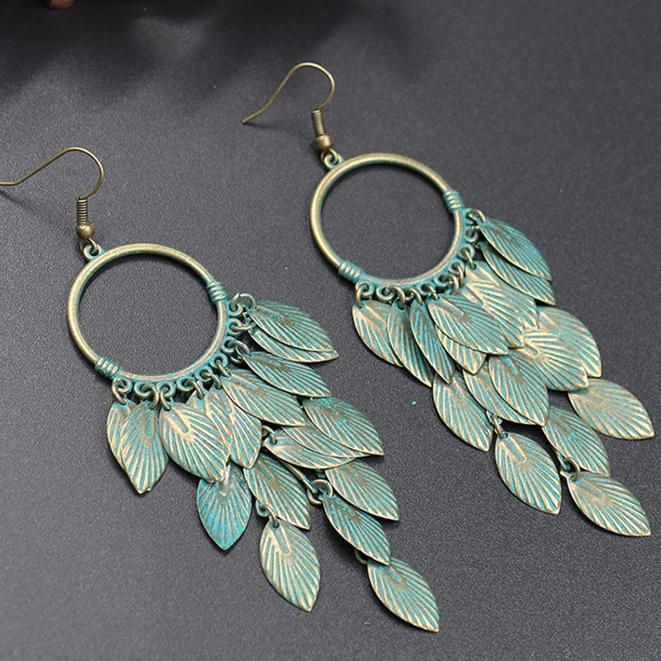 

Antique Green Leaf Statement Dangle Drop Earrings for Women Female 2018 Wedding Engagement Earrings Hanging Jewelry Accessories