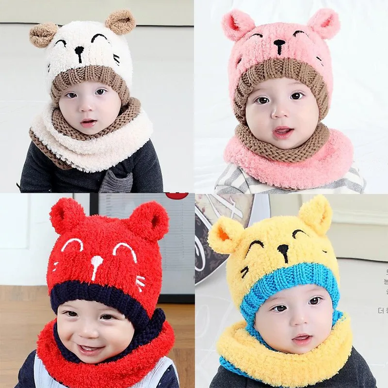 Зимняя теплая детская шапка девочки мальчики милые вязаные хлопковые Шапки для малышей Мультяшные шапки для детей от 1 до 3 лет Новинка