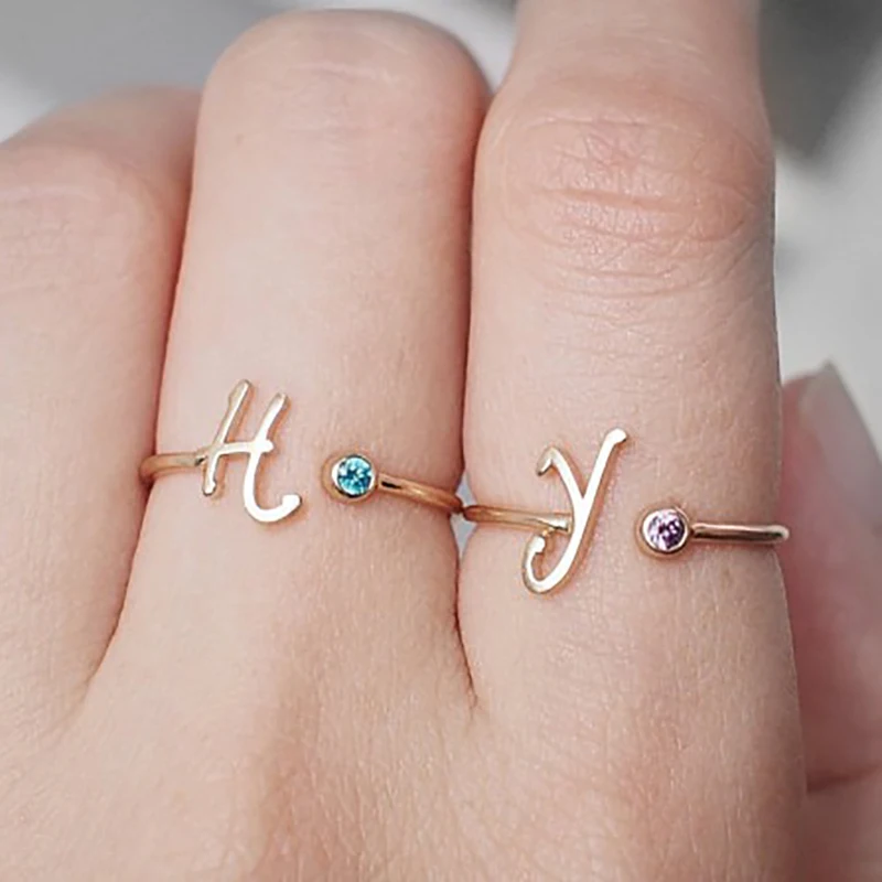 Senfai Personalized Initial Birthstone Ring Thin Gold Initial Unique Design New Copper Ring Best Gifts To Bridesmaid Jewelrys