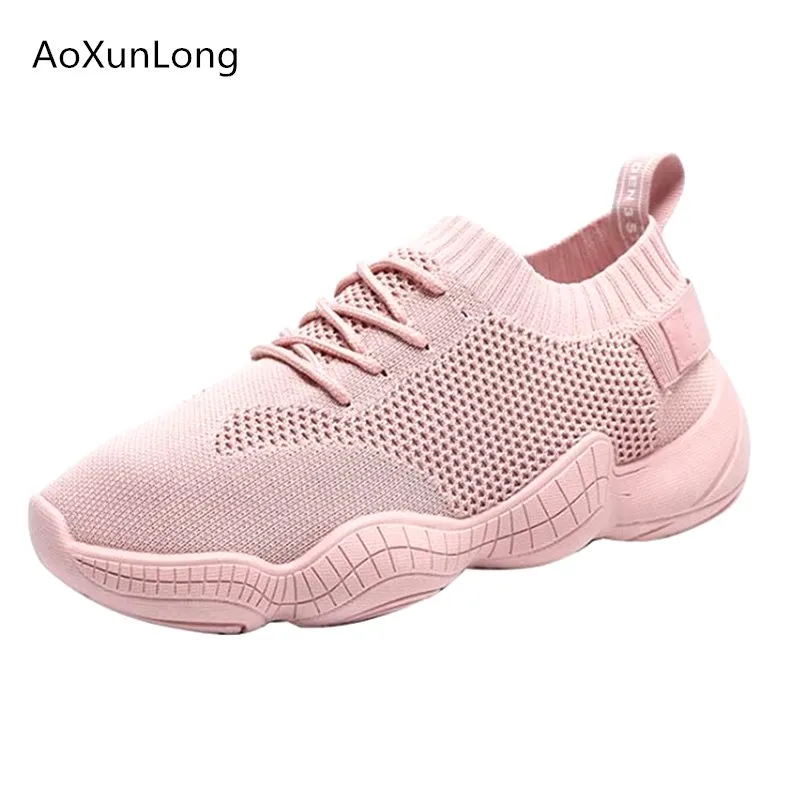 

AoXunLong Women EU 35-40 Summer Sneakers Outdoor Breathable Mesh Wedges Women Shallow Mouth Shoes Woman Big Size Hot Pink