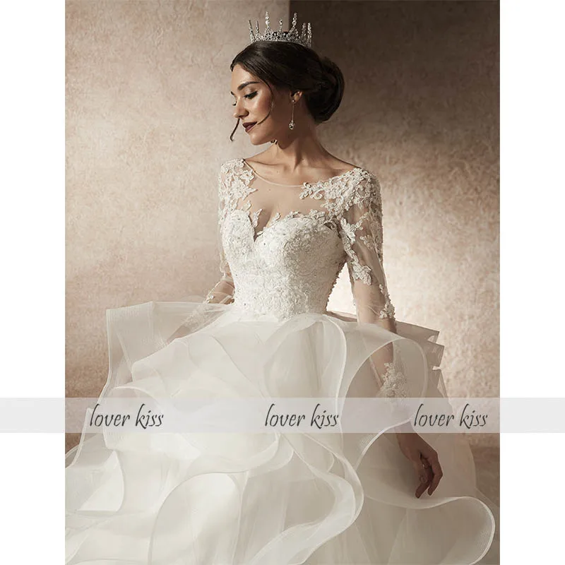 Lover Kiss robe de Marie 2020 гофрированное свадебное платье с длинным рукавом скромное