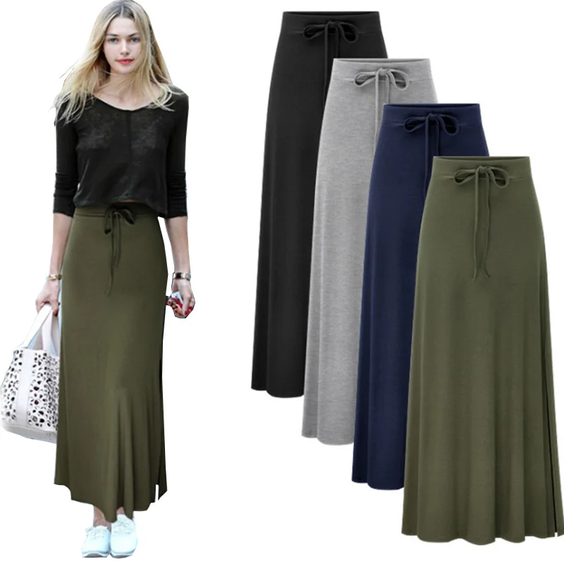 TOTRUST Elegant Long Skirt Cotton Summer Plus Size Skirts For Women ...