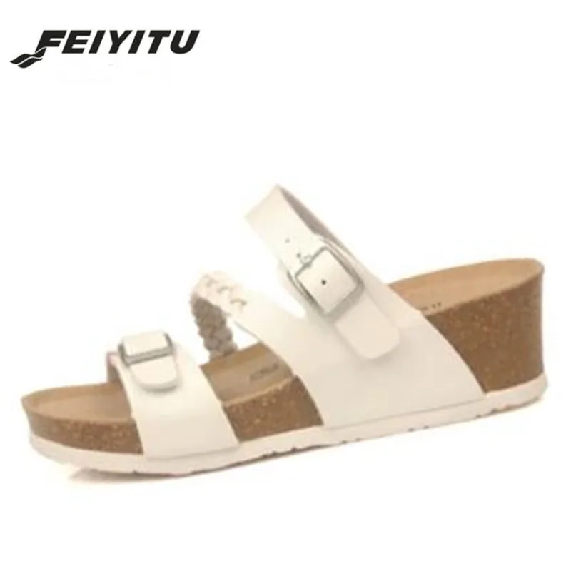 

Feiyitu Fashion Women Cork Wedge Slipper 2019 New Summer Beach Buckle Trifle Platforms Med Heel Flip Flops Slide Shoes Eu 35-40