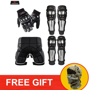 

WOSAWE Motorcycle Protective Gear Motorcycle Racing Hip pads Short Pants+Stainless Steel Motor Knee Protector+Moto Gloves