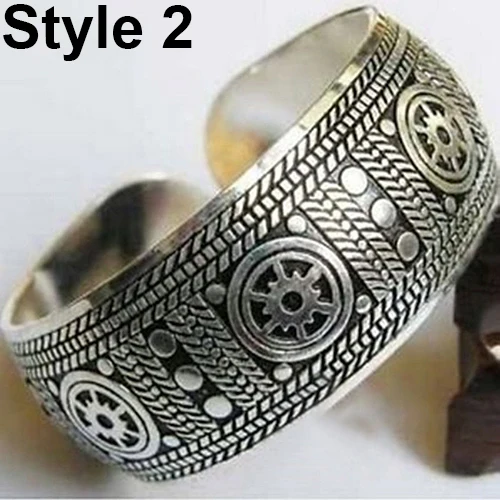 Vintage Tibetan Silver Elephant Carved Open Bangle Cuff Wide