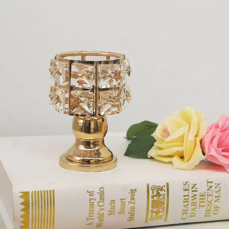 PEANDIM Small Crystal Candle Holder Gold Cute Tea Light Holder Wedding Decoration Table Centerpieces Candlestick For Party Home