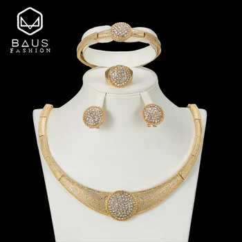 

BAUS Nigerian beads necklace jewelry set Fashion Dubai Gold Color Jewelry Set women wedding jewelry Wholesale Costume Design