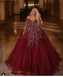 Элегантное бордовое бальное платье с открытыми плечами, вечернее платье в арабском Дубае, элегантное женское платье с длинными рукавами, большие размеры, вечерние платья - Цвет: Same as picture
