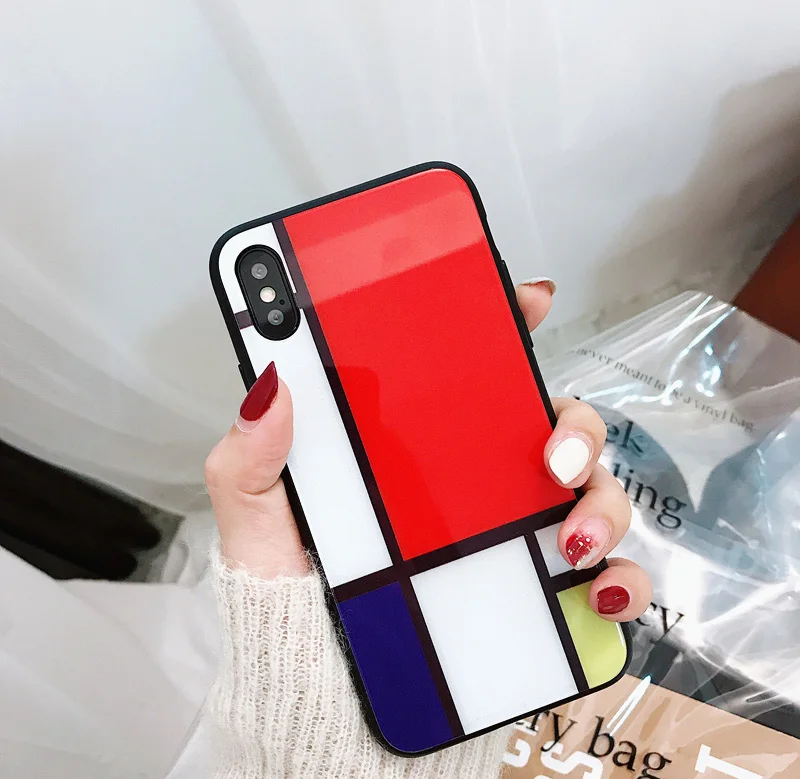 

For Korean style Colorblock glass shell for Apple X Mobile Shell Personality Men and women iPhone7/8plus All-inclusive 6/6sp