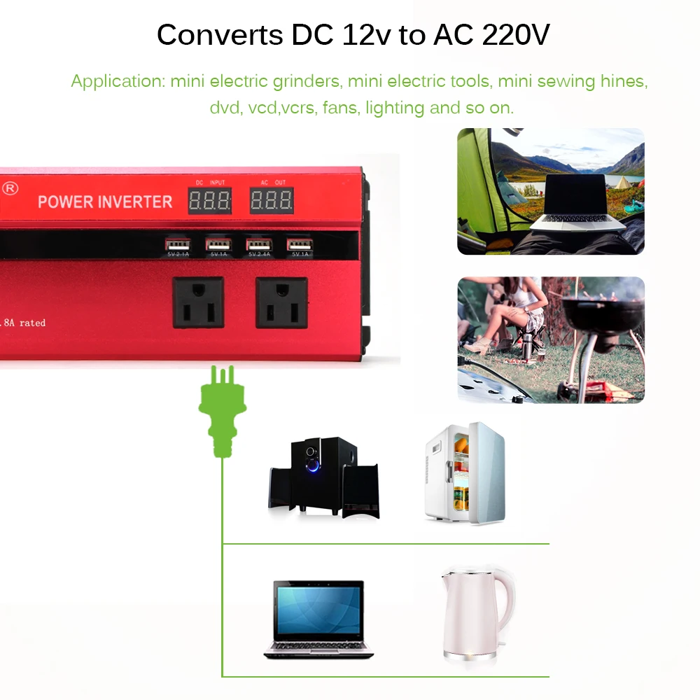 4000 Вт/5000 Вт автомобильный инвертор, светодиодный DC12/24 В к AC110/220 В синусоидальный преобразователь, 4 USB интерфейса