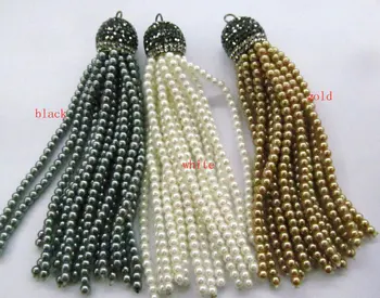 

Hanmade 110mm 2sets Pearl Pave Cap Tassel Pendant,Rhinestone Cap Onyx Tassel Pendant,3MM Onyx Tassel Pendant
