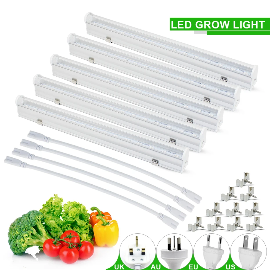 Светодиодный светильник для выращивания, полный спектр, 110 В, 220 В, T5, светодиодная лампа-трубка для роста растений, фито-лампы, светодиодные лампы для выращивания растений, ЕС/США/Великобритания/Австралия, AC85-265V
