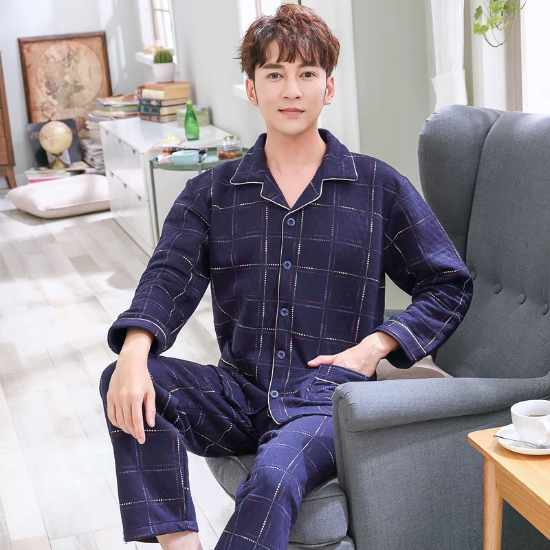 Winter Plus Size M 3XL Cotton Mezzanine Pyjamas Thick Jackets Men's