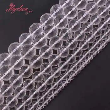 

4,6,8,10,12mm Round Faceted White Crystal Rock Quartz Natural Stone Beads For DIY Necklace Jewelry Making 15" Free Shipping