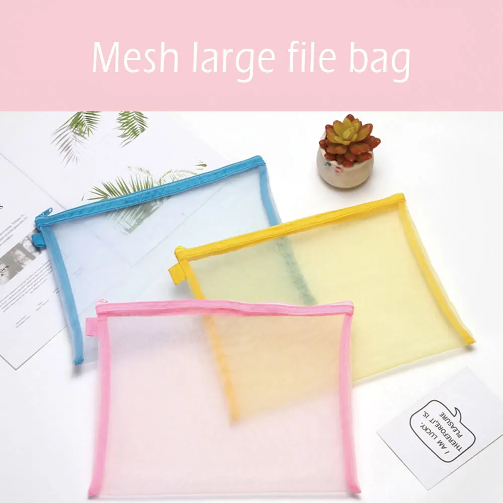 Creative A4 File Bag Transparent Grid Data Storage Zipper Bag Student test Paper Bag Office Supplies Stationery Bag