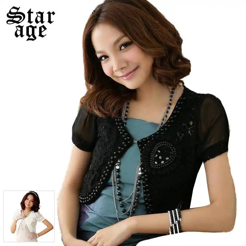 L 3xl エレガント レディース ビーズ トップス女性ショート ジャケット女性の レース の上着で コサージュ 15夏プラス サイズ衣類3309 Outerwear Mens Outerwear Sportsjacket Wraps Aliexpress