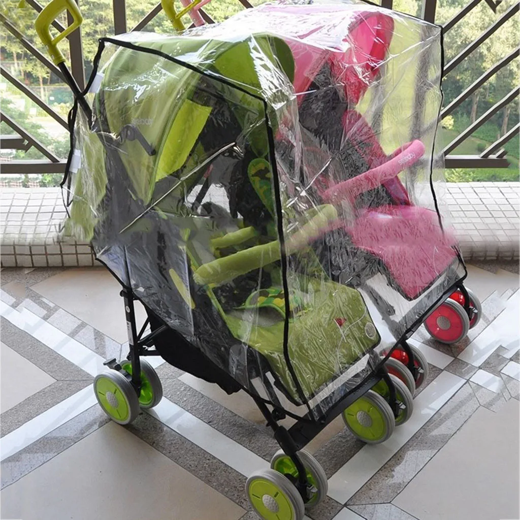 

Stroller Raincoat Side By Side Stroller pushchair Weather Shield Baby Rain Cover Waterproof baby carriage Cart Dust 2019