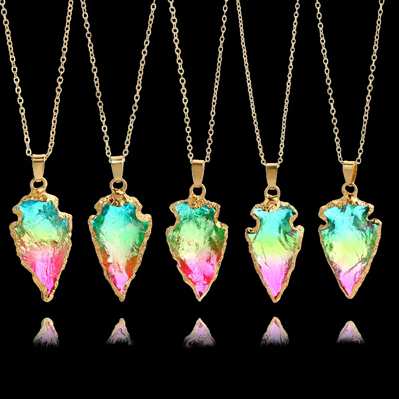 

SEDmart 1PC Handmade Purple Green Crystal Natural Stone Pendant Necklaces Gold Color Irregular Shaped Long China For Women GIFT