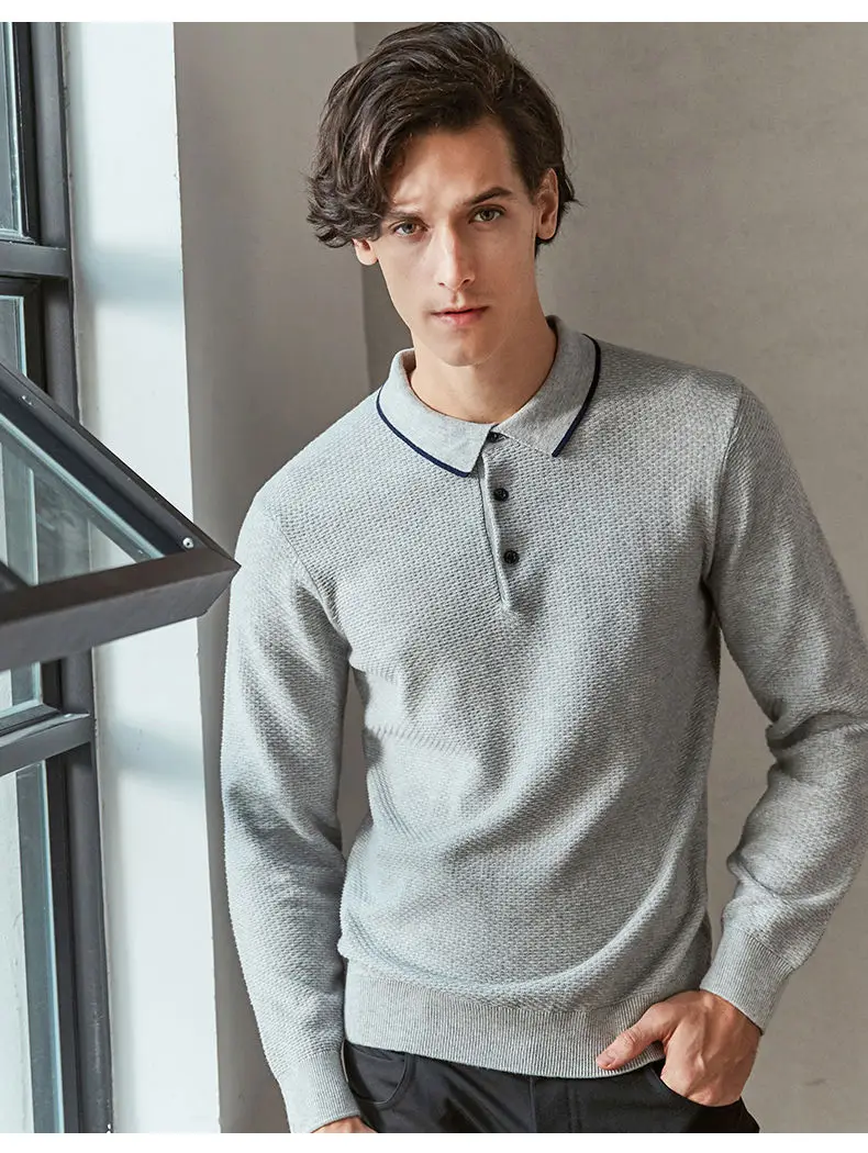 MuLs Brand Classic Tipped Polo Mens Pullovers 2019 Spring New Long Sleeve Cotton Knit Stripe-Collar Polo Sweaters Size 3XL Black 05