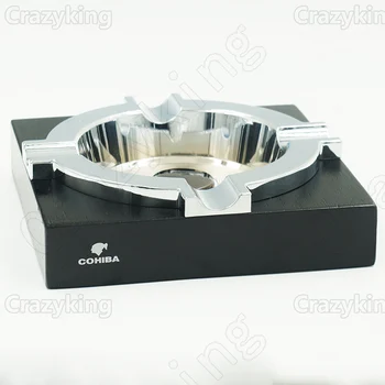 

Free Shipping COHIBA Antislip Black Metal & Merbau Wood Square 4 Slots Ashtray Holder