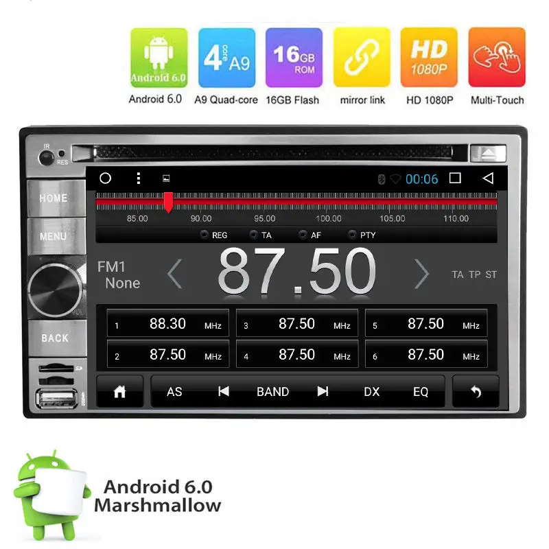 6 2 Double Din Car DVD font b Radio b font Touchscreen Stereo Android 6 0