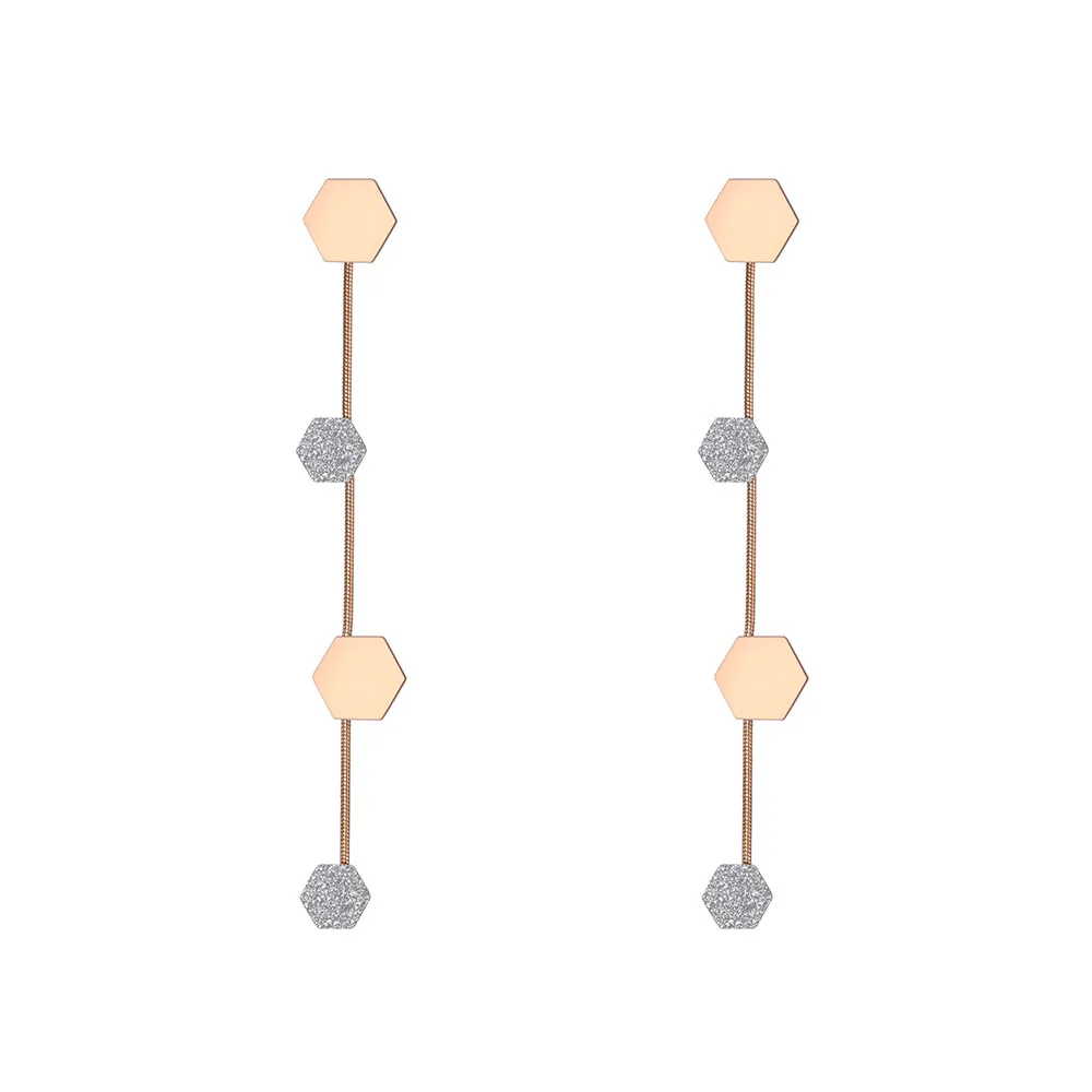 Lokaer Мода в богемном стиле розово-золотой, геометрической формы с шестигранной головкой Титан Нержавеющая сталь кисточкой серьги в виде капель для Для женщин летний подарок E19127