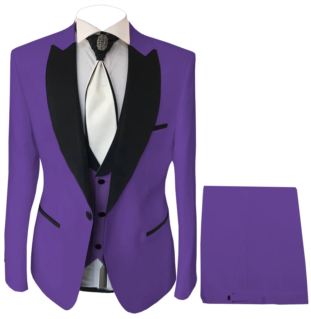 Mens 3 Pieces Suits Notch Lapel Tuxedos Party Fashion Solid Bright Color Jacket Blazer & Pants & Vest For Wedding