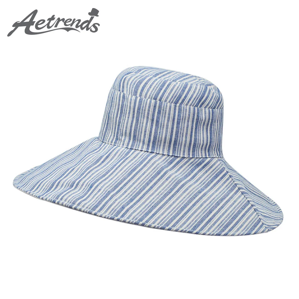 

[AETRENDS] 2019 Summer Wide Brim Striped Bucket Hats for Women Fishing Hat Outdoor Beach Caps Panama Sombreros Cappello Z-6891