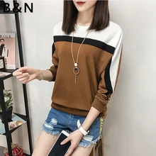 Высокого качества с длинными рукавами футболка Женские топы Футболка femme Большие размеры Футболка женская футболка с круглым вырезом de осень blusa