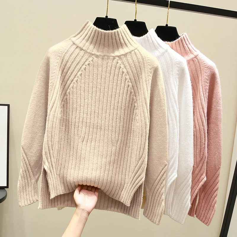 

turtleneck women sweaters and pullovers 2019 new loose solid all match loose knitted thicken warm lady sweaters pull outwear top
