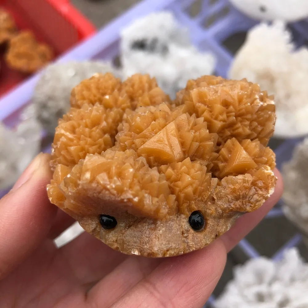 

DHX SW natural yellow calcite stone and mineral natural orange calcite hedgehog gift healing meditation dispel negative energy