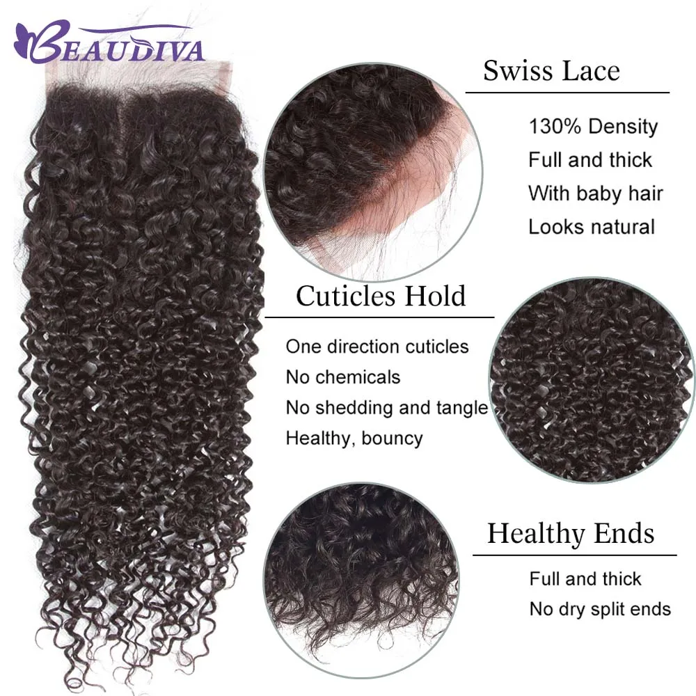 Beaudiva Curly Bundles With Lace Closure Brazilian Human Hair Bundles With Closure Remy Hair Extensions Bundles With Closure