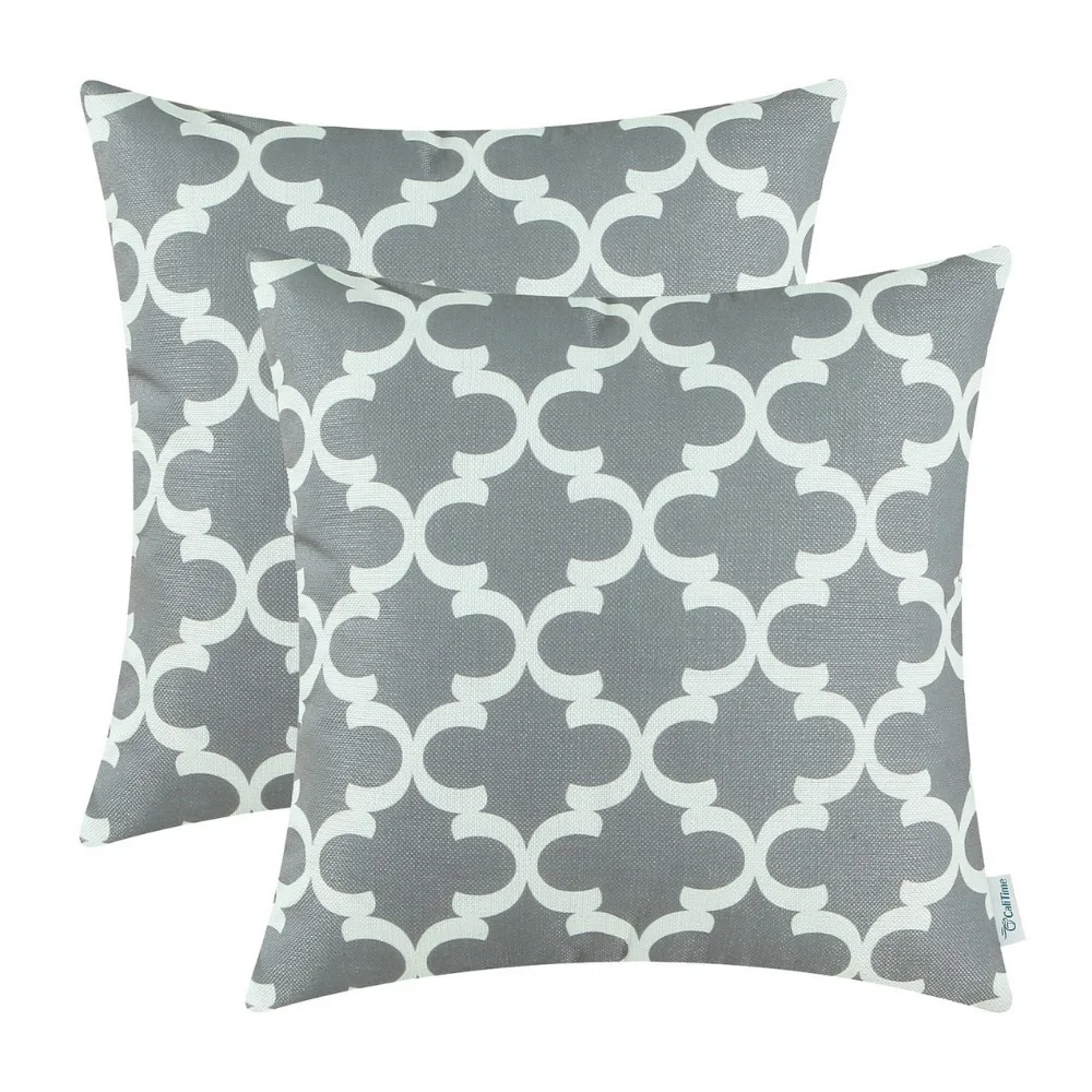 2PCS Square CaliTime Gray Cushion Cover Pillows Shell Quatrefoil Accent