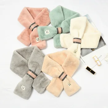 

2019 smiley plush scarf female wild solid color texture furry rabbit fur warm thick autumn and winter wild scarf cross scarf
