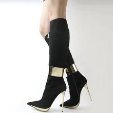 Shofoo/обувь; Новинка года; ; Новинка; красивые сапоги на высоком каблуке; сапоги с острым носком; сапоги с золотыми блестками Размер: 34-45