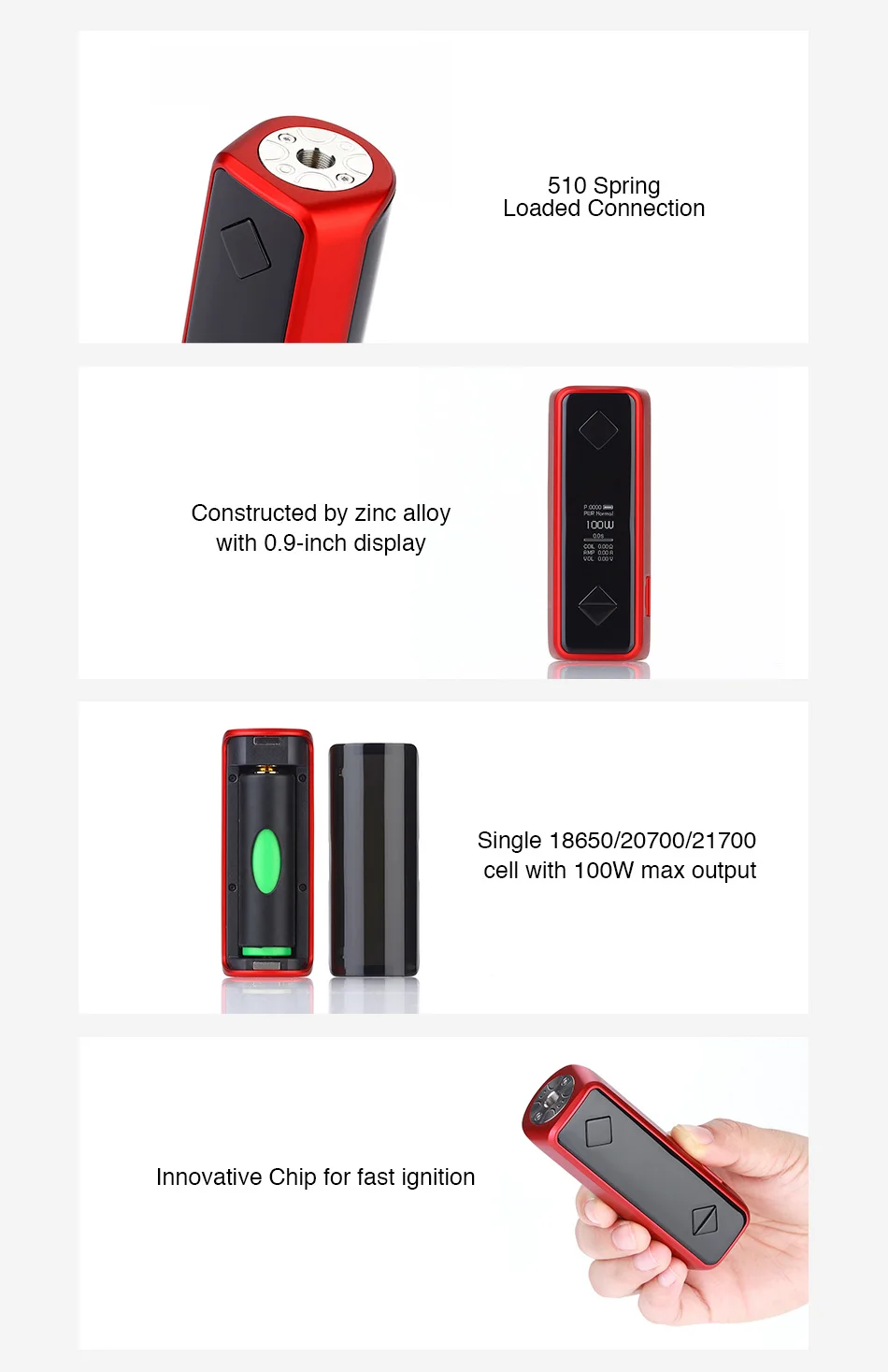 Hotcig G100 TC Box MOD с 0,5 г-жа быстрой стрельбы и Мощность по 1865/20700/21700 Батарея Vape Mod