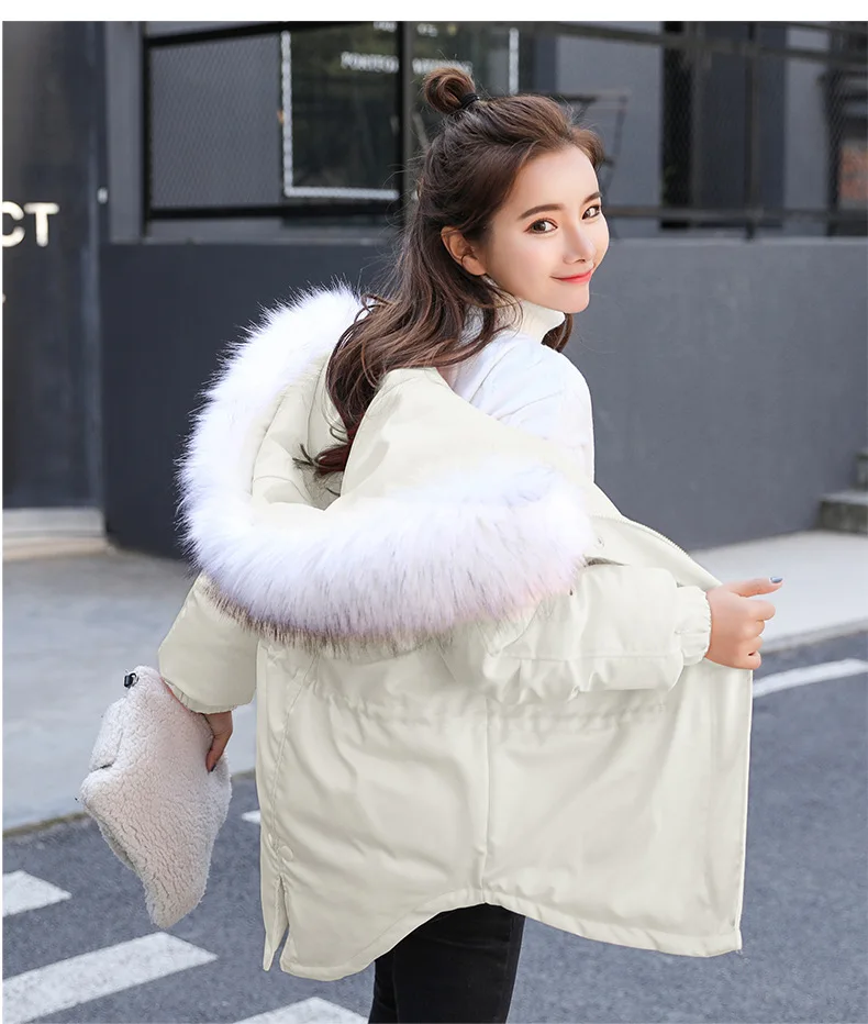 White Parkas Women Hooded Pink Thick Winter Jacket Women Zipper Women Winter Coat Parka With Big Fur Collar Pocket 2018 CH608 (7)