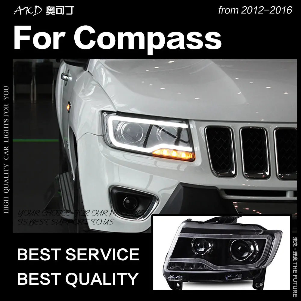  AKD Car Styling for Jeep Compass Headlight 2012-2016 Compass LED Headlight DRL Hid Head Lamp Angel  - 32855991701