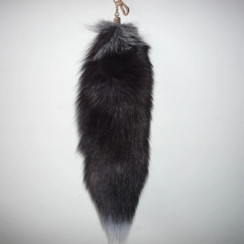 

real fur keychain tassel fur phone decoration fashion Super large charm wholesale Genuine black fox tail A73
