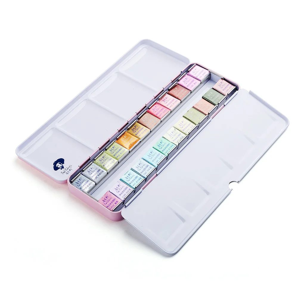 Najtaniej Rubens 12 24 artystyczny obraz akwarela farby jednolite kolory różowy przenośny metalowy futerał z paletą brokat akwarela