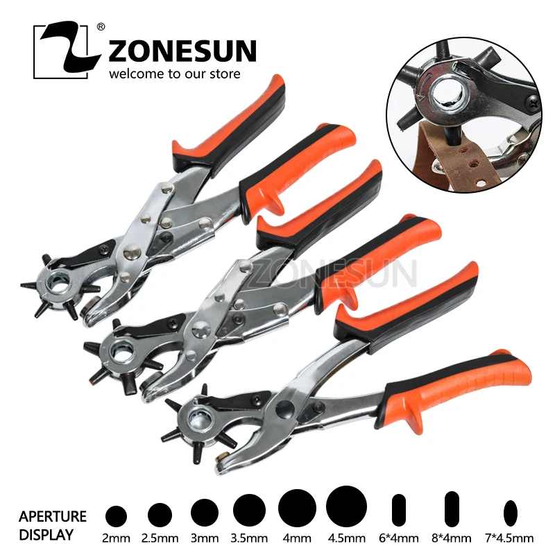 

ZONESUN Revolving Punching Stitching Pliers Punch Tool Round Hole Perforator For Leather Strap Watch Band Belt Hollow Puncher