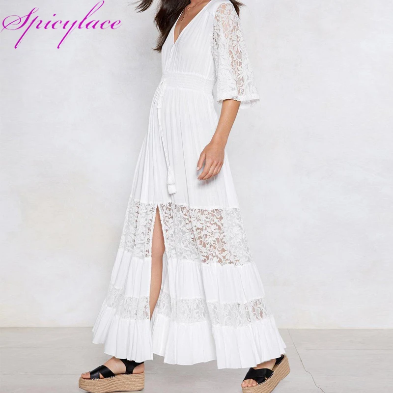 Для женщин пляжное платье Boho летние каникулы на шнуровке миди модные пикантные с