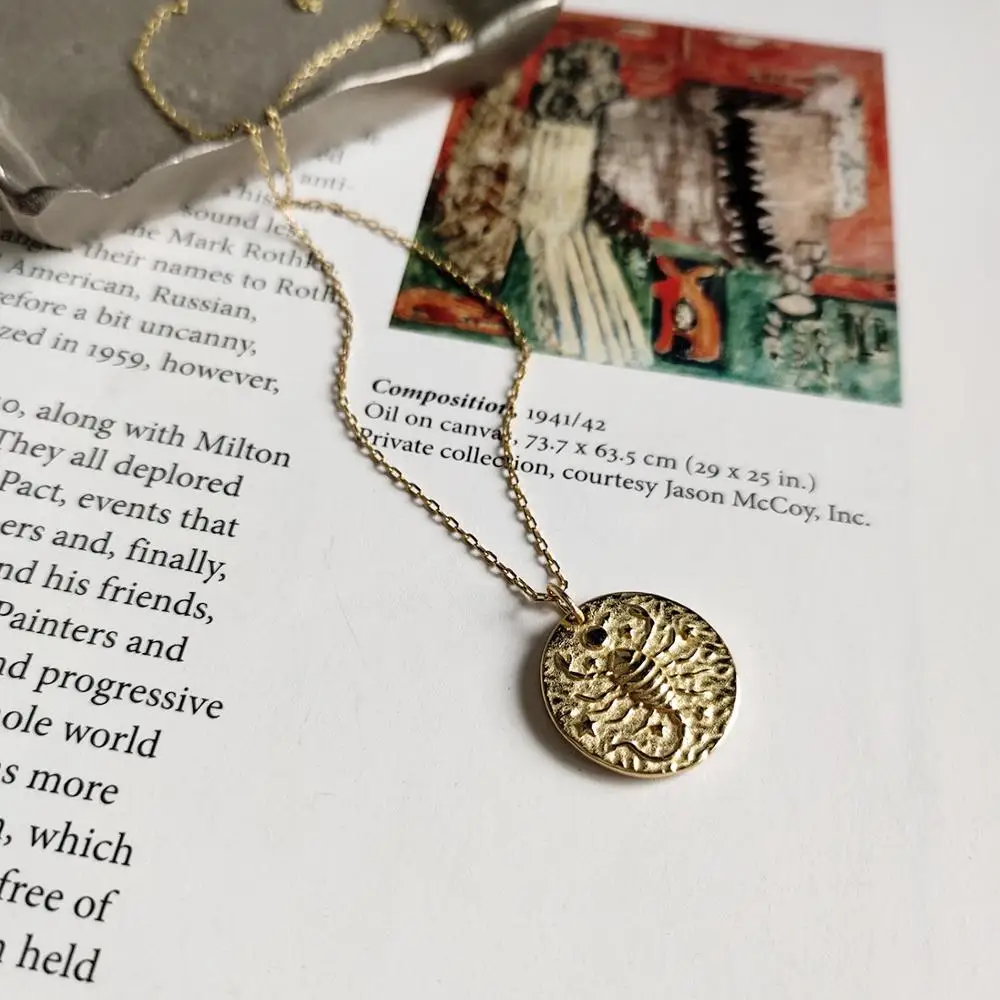 

new S925 sterling silver scorpion coin pendant necklace vintage style design necklace for women fashion jewelry