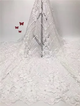 

Graceful party dress apparel material French net lace fabric with beads for dress PDN138(5yards/lot)