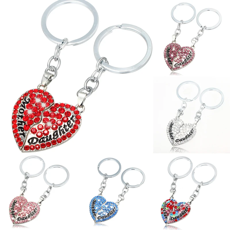 

2PCs Family Keychain Crystal Heart Mother And Daughter Keyrings Key Chain Jewery Gifts For Mom Women Keychains Mothers Gifts