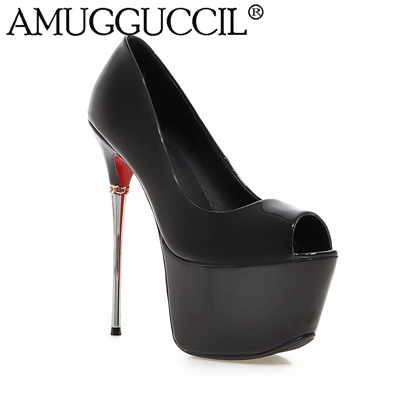 2018 New Big Size 32-43 Black White Gold Silver Peach Pink Red 16CM High Heel Sexy Wedding Party Platform Lady Women Pumps D1020
