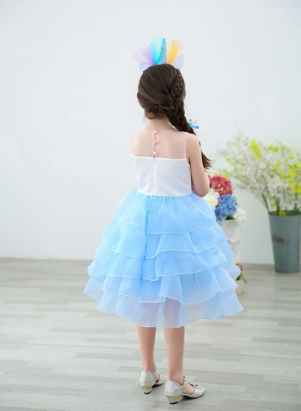 Kids unicorn dress for girls lyayered embroidery fancy ball