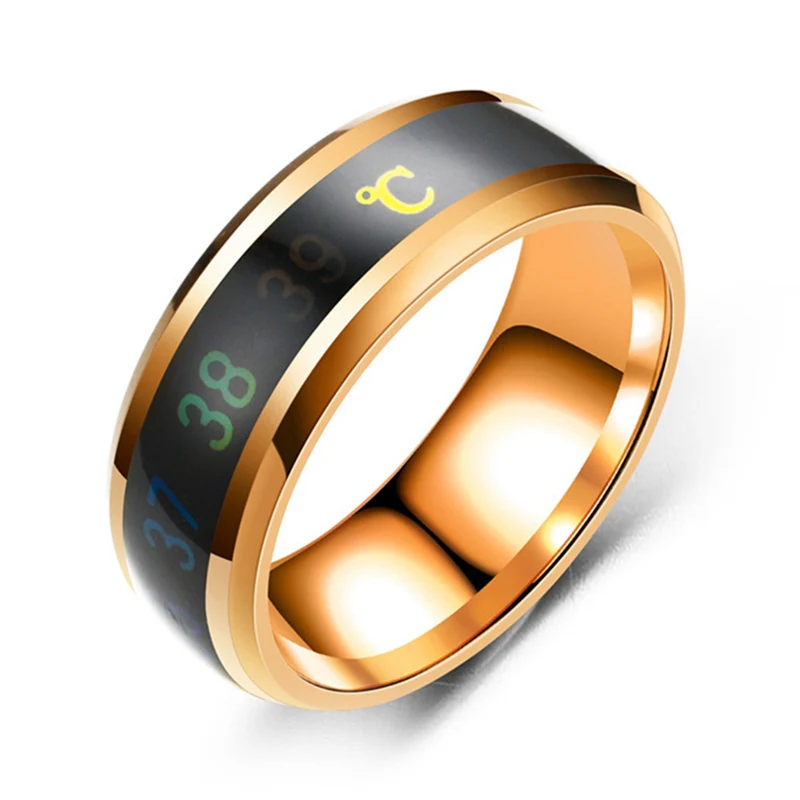 Модное интеллектуальное кольцо для измерения температуры с термометром, нержавеющая сталь, простая креативная пара, свадебные ювелирные изделия, Прямая поставка - Цвет основного камня: RGD